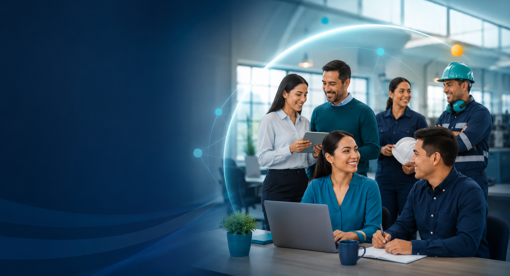 Equipo de trabajo en un entorno laboral seguro y colaborativo